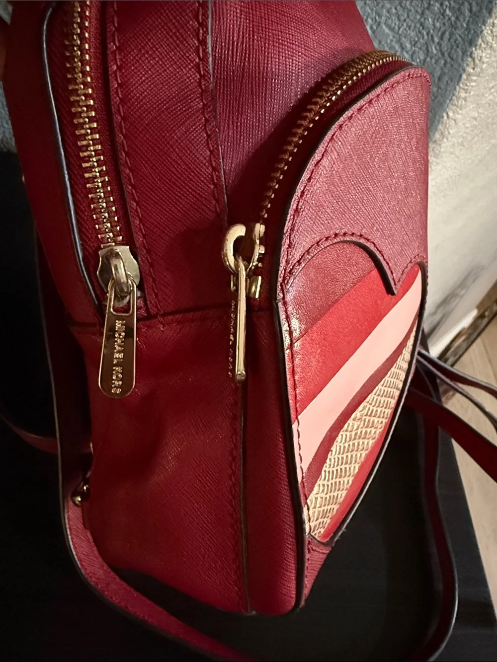 Michael Kors Burgundy Mini Backpack with Heart Patch